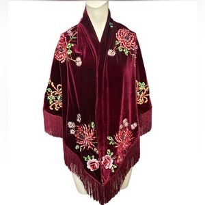 VTG Black Label Betsey Johnson Fringe Embroidered Velvet Shawl 90s Y2K